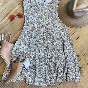 Forever 21 Blue Green A-line Mini Dress dainty floral Flutter Sleeves size Small